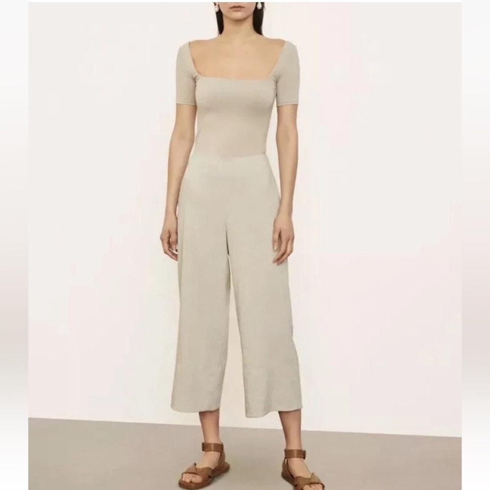 Vince Neutral Wide-Leg Square Neck Jumpsuit